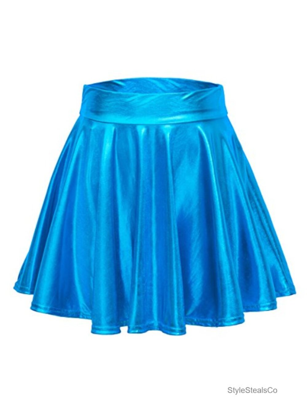 Metallic Wet Look Stretchy Flared Mini Skater Skirt